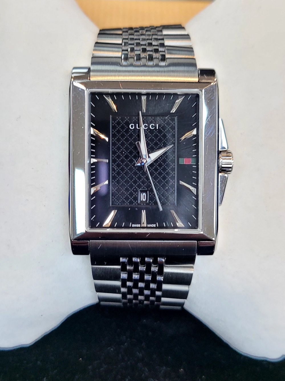 Gucci Stainless Steel Black Dial Rectangular Watch